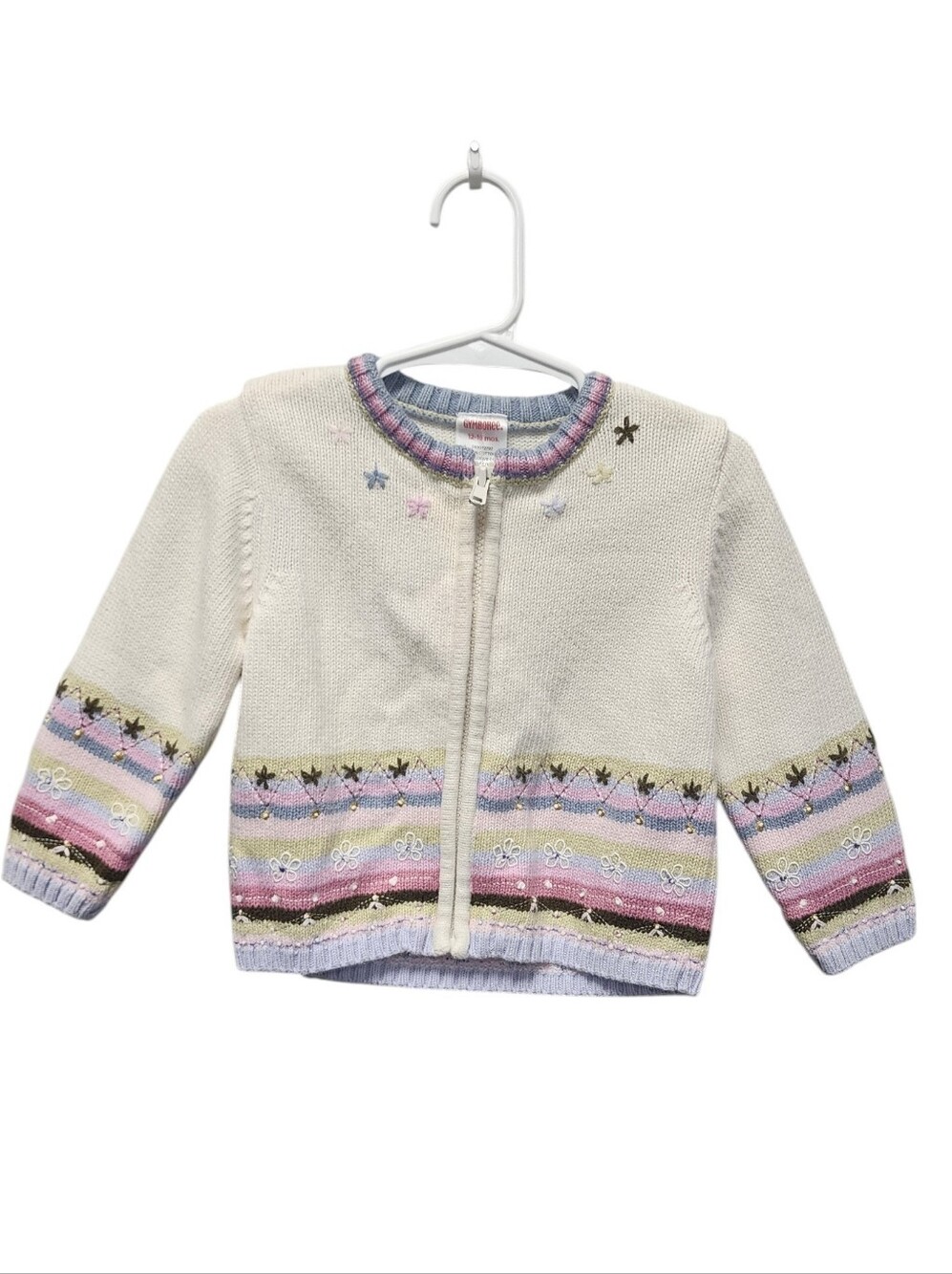 Gymboree Girls Pastel Embroidered Zip Cardigan Sweater 12-18 Months Floral